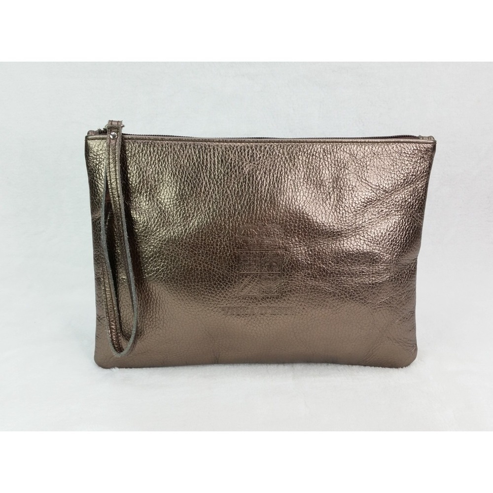 Villa D'este Pebbled‎ Leather Metallic Bronze Travel Pouch Bag Made in Italy
